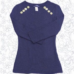 NWOT H&M Navy Long Sleeve Shirt Gold Button Accent